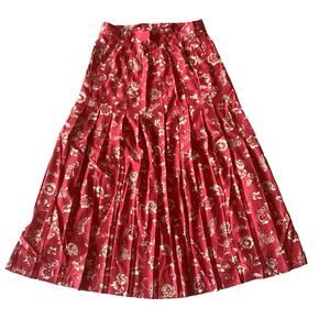 1990s Halston III Floral Red Midi Skirt
